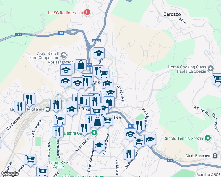 map of restaurants, bars, coffee shops, grocery stores, and more near 50 Via Oldoini Alfredo in La Spezia