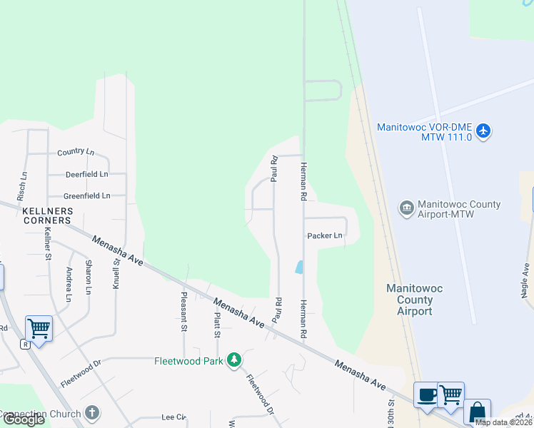 map of restaurants, bars, coffee shops, grocery stores, and more near 3505 Joseph Road in Manitowoc