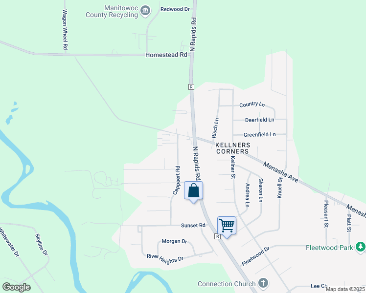 map of restaurants, bars, coffee shops, grocery stores, and more near 2239 Cappaert Road in Manitowoc