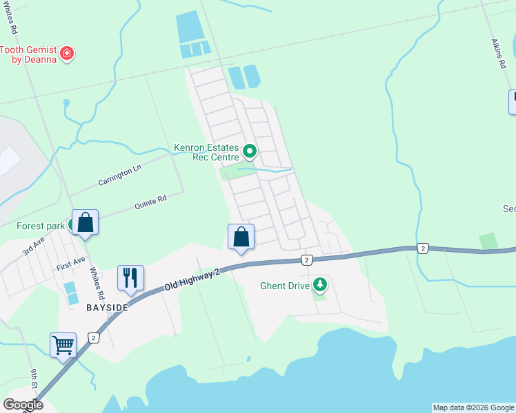 map of restaurants, bars, coffee shops, grocery stores, and more near 7 Finch Lane in Quinte West