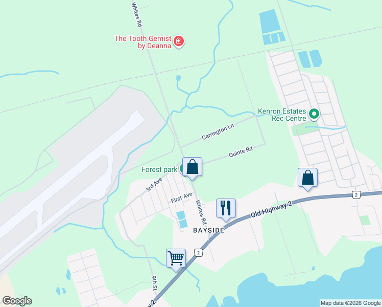 map of restaurants, bars, coffee shops, grocery stores, and more near 114 Whites Road in Quinte West