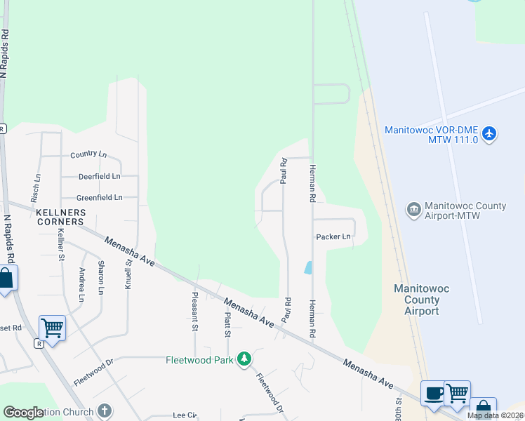 map of restaurants, bars, coffee shops, grocery stores, and more near 2210 Virginia Drive in Manitowoc