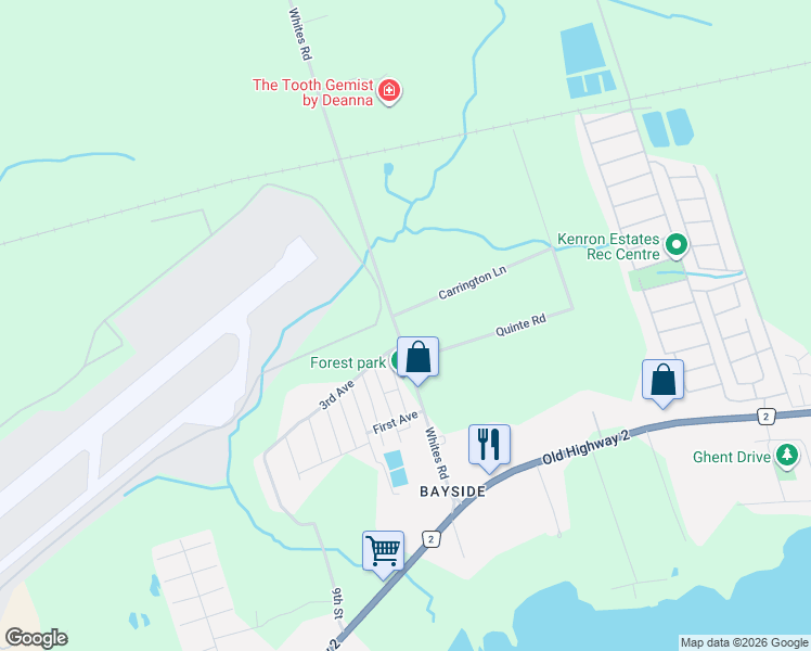 map of restaurants, bars, coffee shops, grocery stores, and more near 0 Carrington Lane in Quinte West
