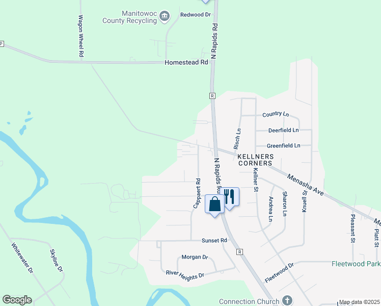 map of restaurants, bars, coffee shops, grocery stores, and more near 2239 Cappaert Road in Manitowoc
