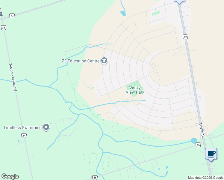 map of restaurants, bars, coffee shops, grocery stores, and more near 20124 Leslie Street in East Gwillimbury