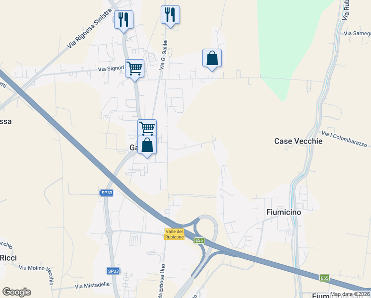 map of restaurants, bars, coffee shops, grocery stores, and more near 9 Via Erbosa in Sant'Angelo