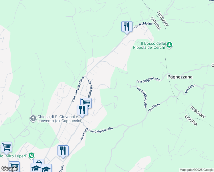 map of restaurants, bars, coffee shops, grocery stores, and more near 164 Via dei Molini in Sarzana