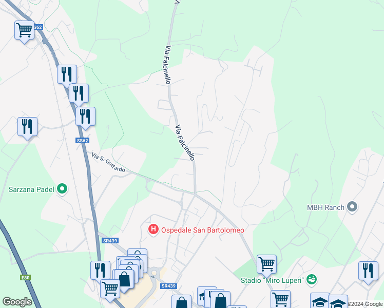 map of restaurants, bars, coffee shops, grocery stores, and more near 138 Via Falcinello in Sarzana