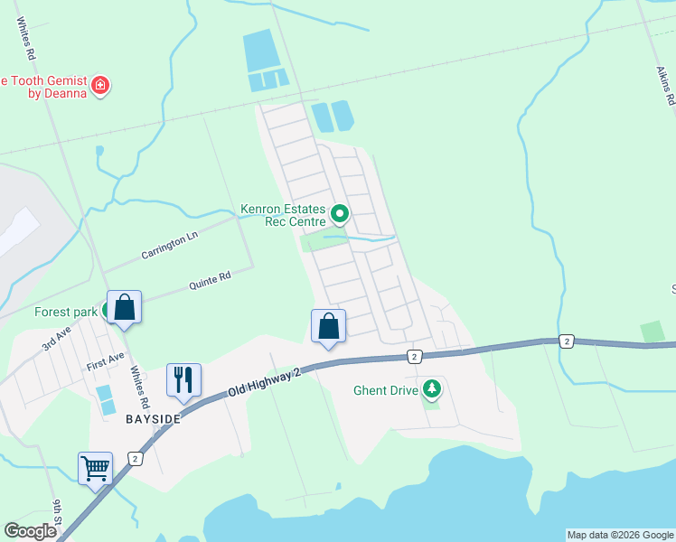 map of restaurants, bars, coffee shops, grocery stores, and more near 11 Grouse Lane in Quinte West
