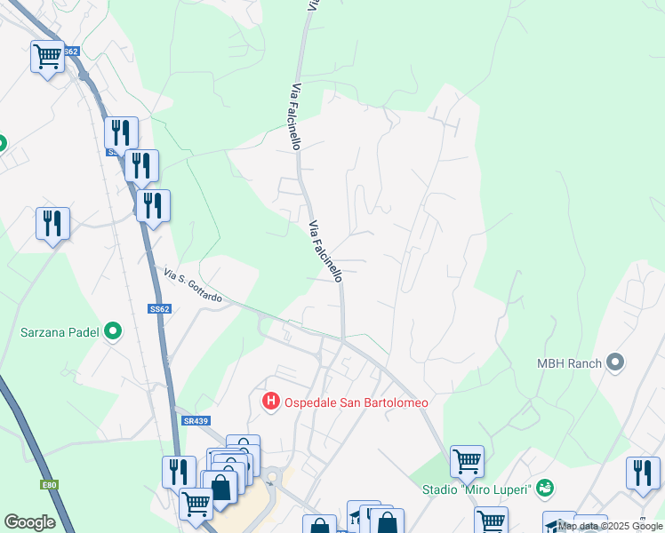 map of restaurants, bars, coffee shops, grocery stores, and more near 138 Via Falcinello in Sarzana