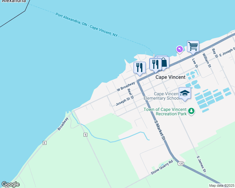 map of restaurants, bars, coffee shops, grocery stores, and more near 310 West Broadway in Cape Vincent
