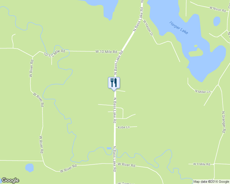 map of restaurants, bars, coffee shops, grocery stores, and more near 5729 North Bass Lake Road in Irons