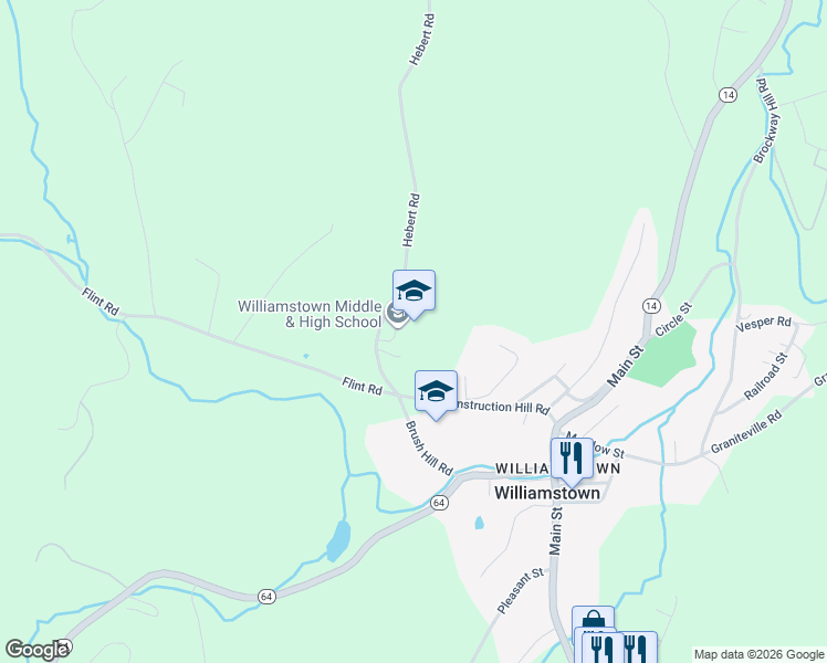 map of restaurants, bars, coffee shops, grocery stores, and more near 120 Hebert Road in Williamstown