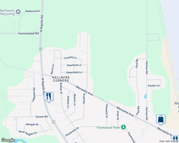 map of restaurants, bars, coffee shops, grocery stores, and more near 2331 Knuell Street in Manitowoc