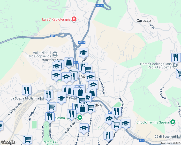 map of restaurants, bars, coffee shops, grocery stores, and more near 1 Largo Gerolamo Spezia in La Spezia