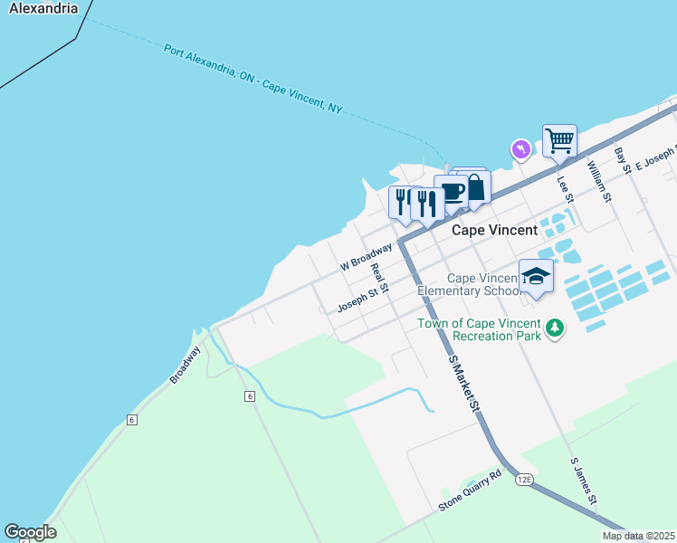 map of restaurants, bars, coffee shops, grocery stores, and more near 310 West Broadway in Cape Vincent