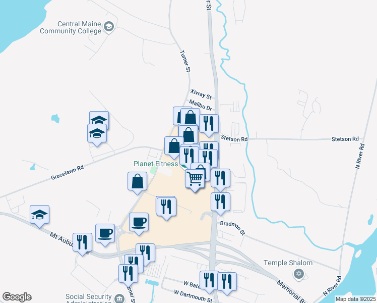map of restaurants, bars, coffee shops, grocery stores, and more near 730 Center St in Auburn