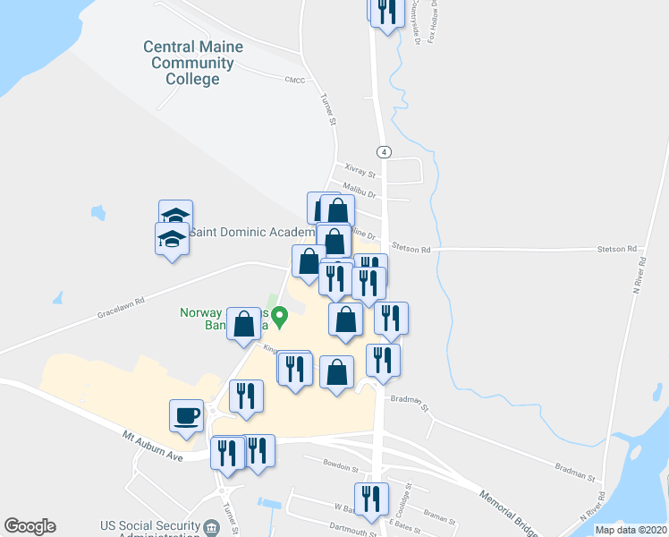 map of restaurants, bars, coffee shops, grocery stores, and more near 730 Center Street in Auburn