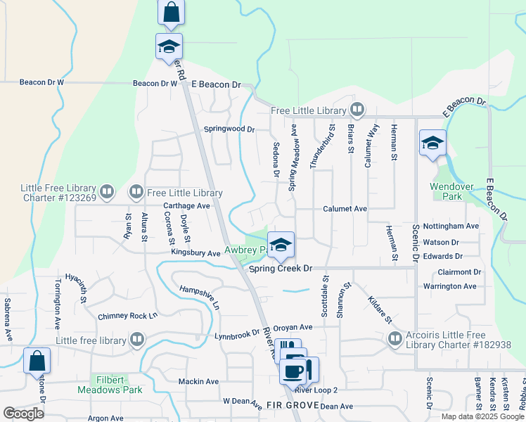 map of restaurants, bars, coffee shops, grocery stores, and more near 122 Bampton Court in Eugene