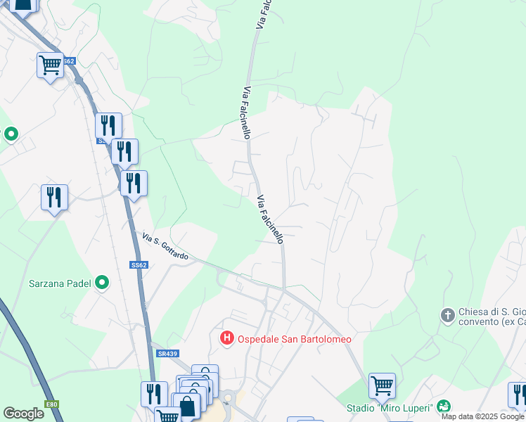 map of restaurants, bars, coffee shops, grocery stores, and more near 1561 Via Falcinello in Sarzana