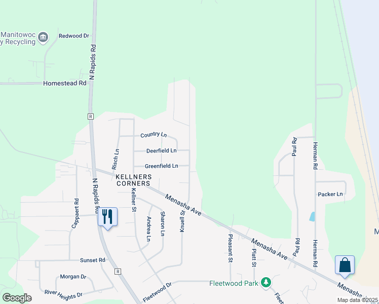 map of restaurants, bars, coffee shops, grocery stores, and more near 2331 Knuell Street in Manitowoc