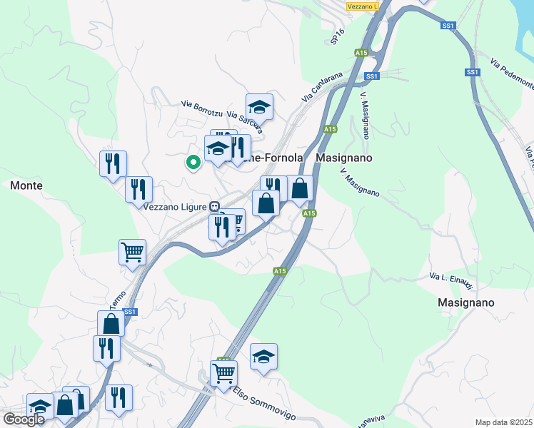map of restaurants, bars, coffee shops, grocery stores, and more near 12 Via Termo in Stazione-fornola