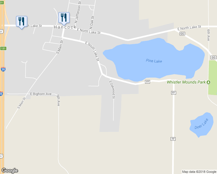 map of restaurants, bars, coffee shops, grocery stores, and more near 539 South Oakwood Street in Hancock