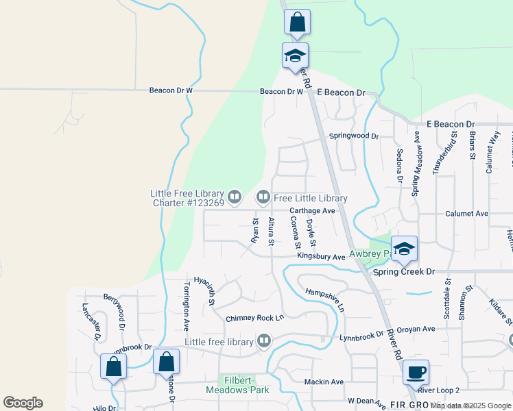 map of restaurants, bars, coffee shops, grocery stores, and more near 302 Carthage Avenue in Eugene