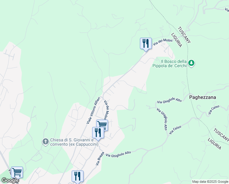 map of restaurants, bars, coffee shops, grocery stores, and more near 224 Via dei Molini in Sarzana