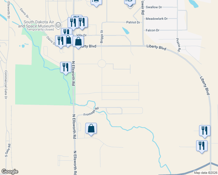 map of restaurants, bars, coffee shops, grocery stores, and more near in Ellsworth Air Force Base