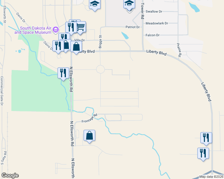 map of restaurants, bars, coffee shops, grocery stores, and more near in Ellsworth Air Force Base