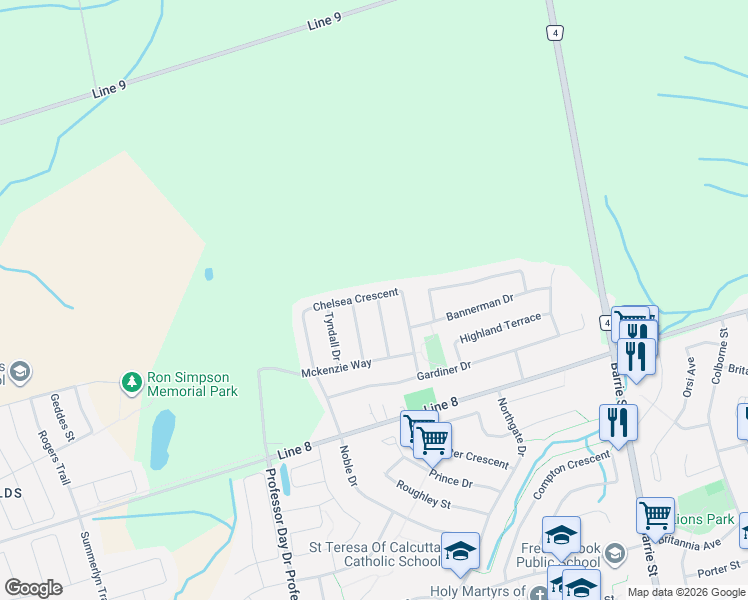 map of restaurants, bars, coffee shops, grocery stores, and more near 155 Chelsea Crescent in Bradford West Gwillimbury