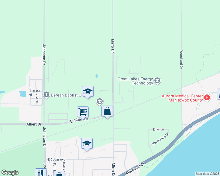 map of restaurants, bars, coffee shops, grocery stores, and more near 2220 Mirro Drive in Manitowoc