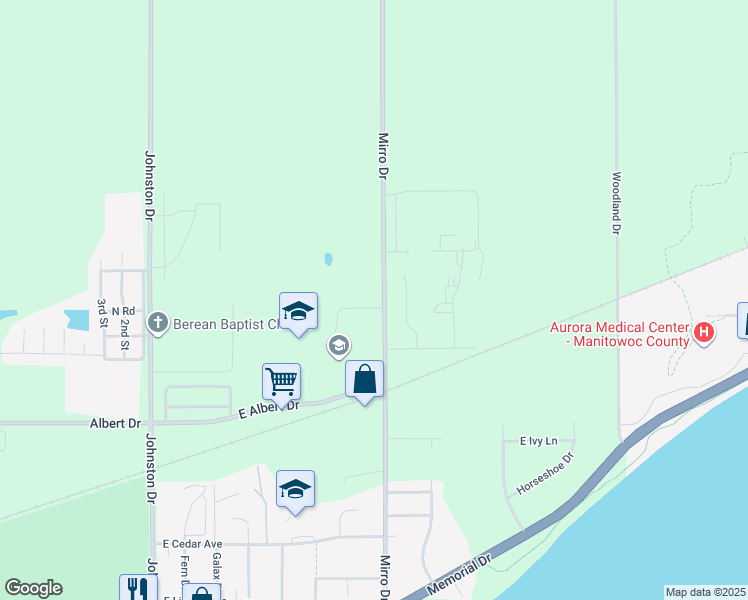 map of restaurants, bars, coffee shops, grocery stores, and more near 2220 Mirro Drive in Manitowoc