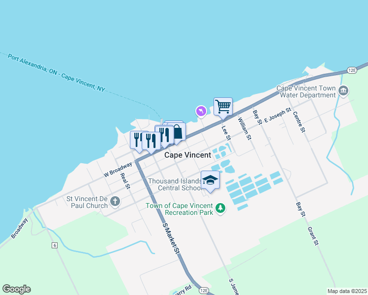 map of restaurants, bars, coffee shops, grocery stores, and more near in Cape Vincent