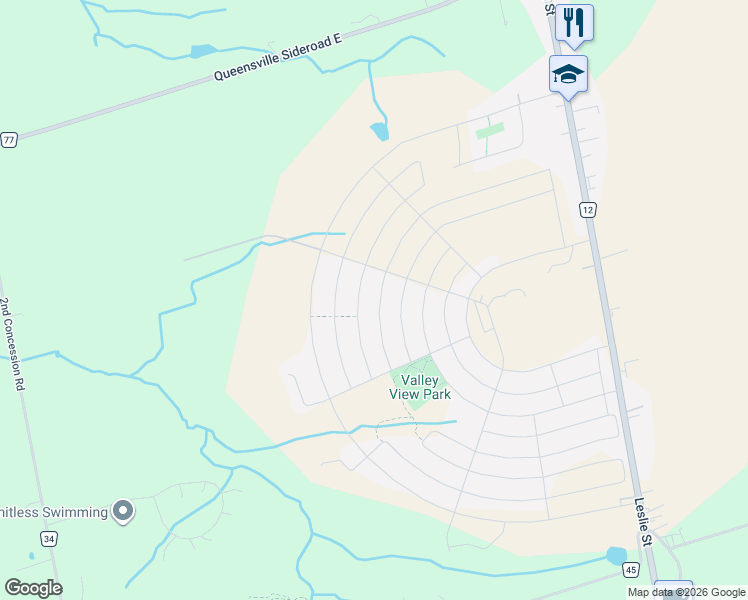 map of restaurants, bars, coffee shops, grocery stores, and more near 74 Balsdon Hollow in East Gwillimbury