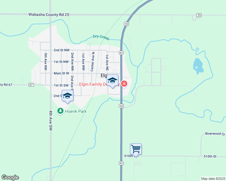 map of restaurants, bars, coffee shops, grocery stores, and more near 70 1st Street Southeast in Elgin