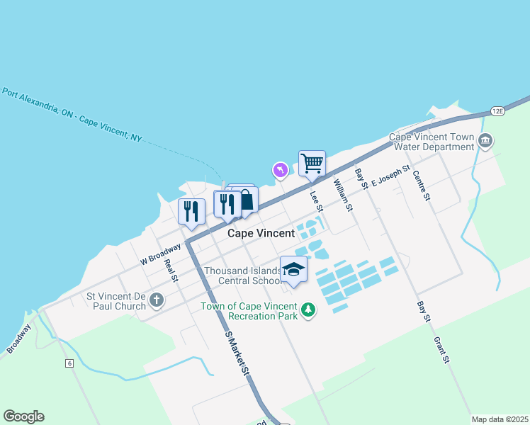 map of restaurants, bars, coffee shops, grocery stores, and more near in Cape Vincent