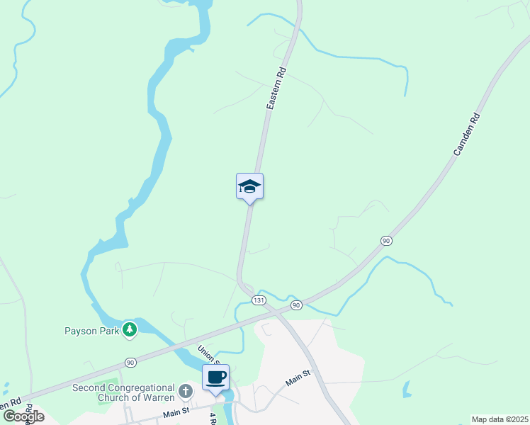 map of restaurants, bars, coffee shops, grocery stores, and more near 190 Eastern Road in Warren