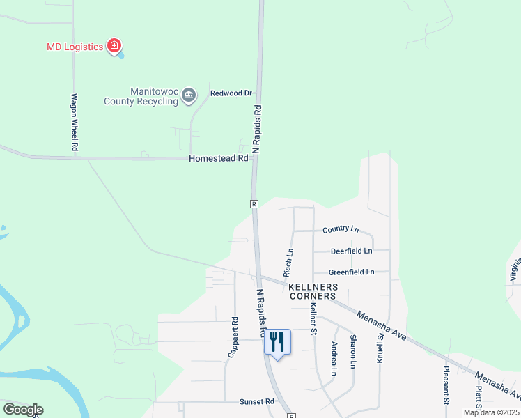 map of restaurants, bars, coffee shops, grocery stores, and more near 2523 North Rapids Road in Manitowoc