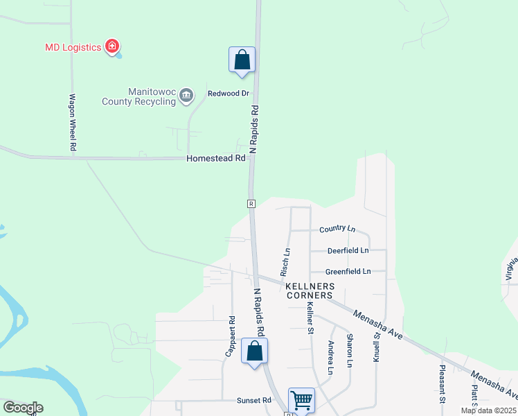 map of restaurants, bars, coffee shops, grocery stores, and more near 2523 North Rapids Road in Manitowoc