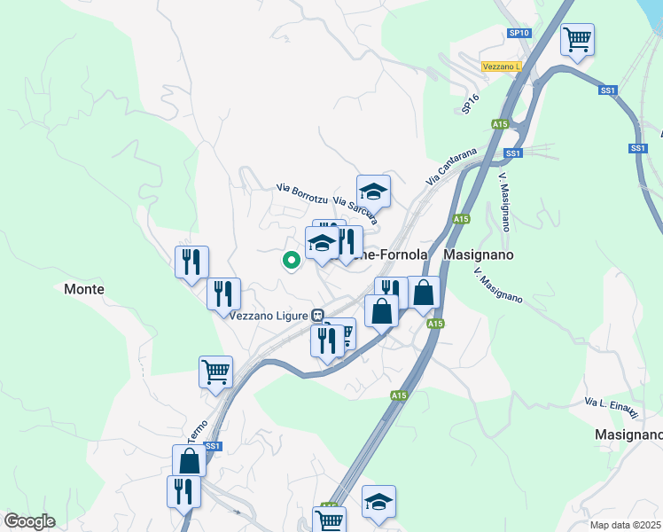 map of restaurants, bars, coffee shops, grocery stores, and more near 14 Via Aldo Moro in Stazione-fornola