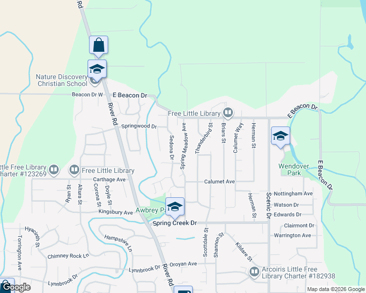 map of restaurants, bars, coffee shops, grocery stores, and more near 4653 Spring Meadow Avenue in Eugene