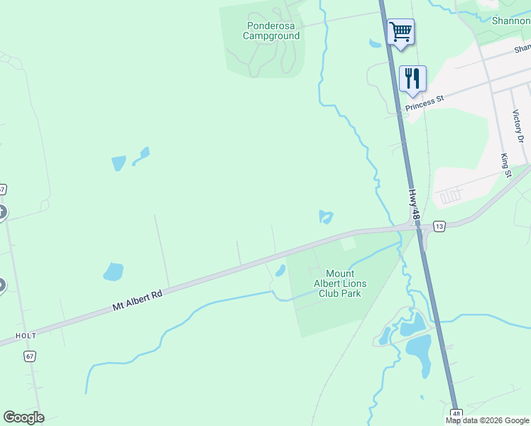 map of restaurants, bars, coffee shops, grocery stores, and more near 4950 Mount Albert Road in East Gwillimbury
