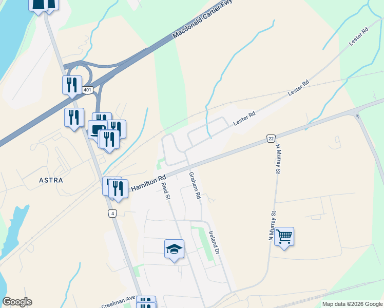 map of restaurants, bars, coffee shops, grocery stores, and more near 137 Regional Road 22 in Quinte West