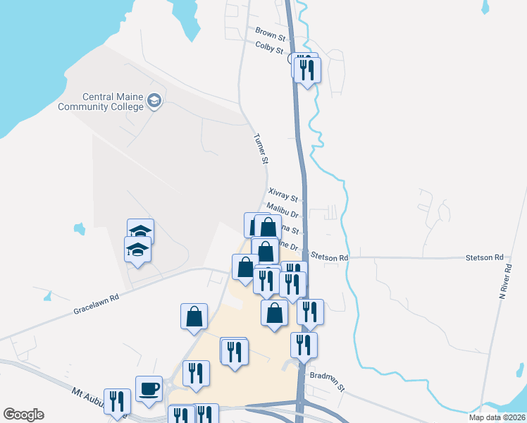 map of restaurants, bars, coffee shops, grocery stores, and more near 1109 Turner Street in Auburn