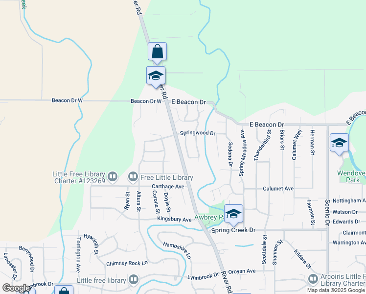 map of restaurants, bars, coffee shops, grocery stores, and more near 4684 Symphony Drive in Eugene