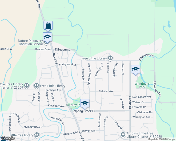 map of restaurants, bars, coffee shops, grocery stores, and more near 4792 Spring Meadow Avenue in Eugene
