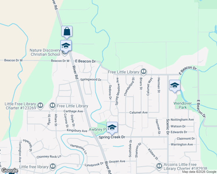 map of restaurants, bars, coffee shops, grocery stores, and more near 196 Springwood Drive in Eugene