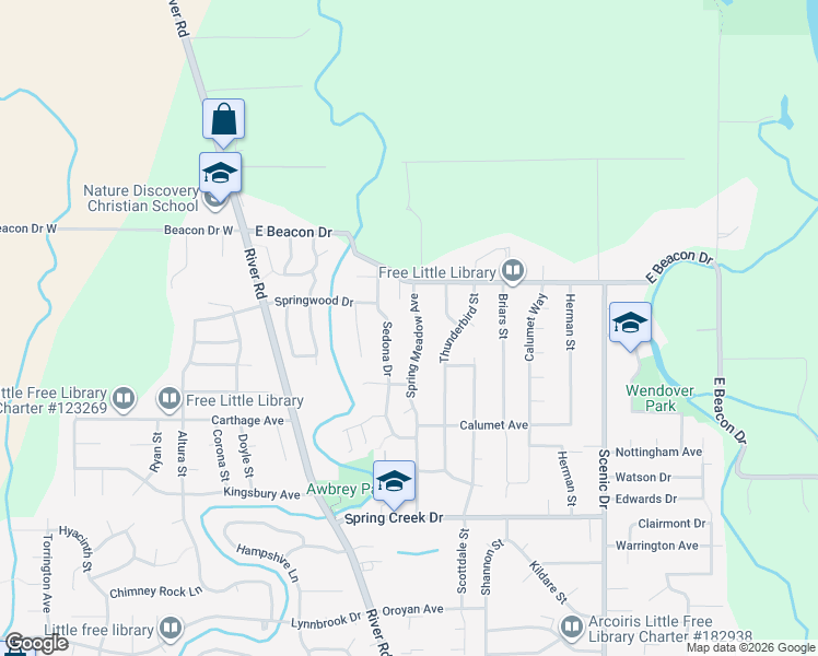 map of restaurants, bars, coffee shops, grocery stores, and more near 4792 Spring Meadow Avenue in Eugene